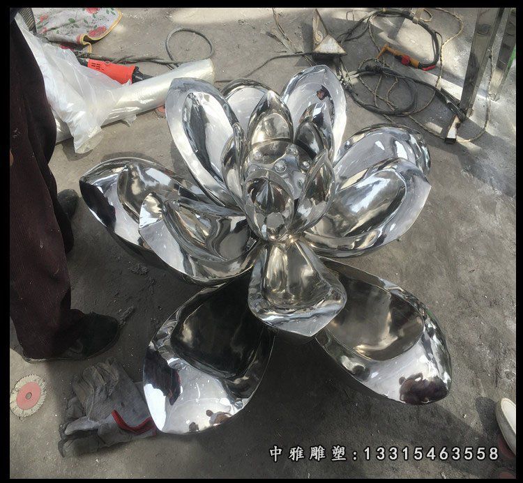 不锈钢莲花雕塑，公园景观摆件 (2)
