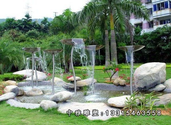 不锈钢抽象花瓶喷泉 小区景观雕塑