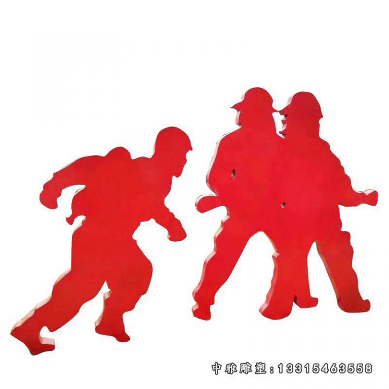 不锈钢剪影消防员雕塑 (2)