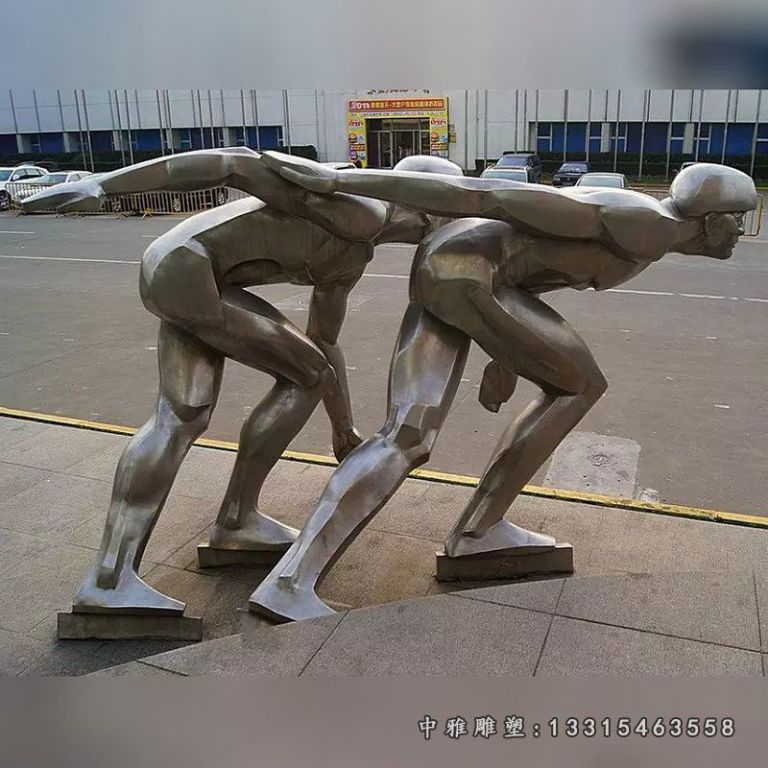 不锈钢滑冰雕塑，不锈钢人物雕塑