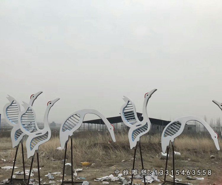 不锈钢抽象剪影仙鹤公园抽象动物雕塑 (3)