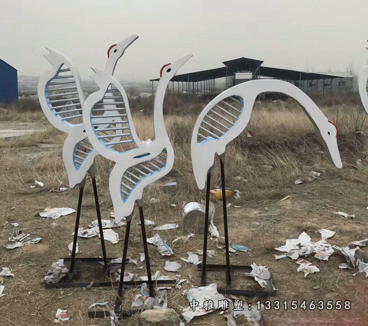 不锈钢抽象剪影仙鹤公园抽象动物雕塑