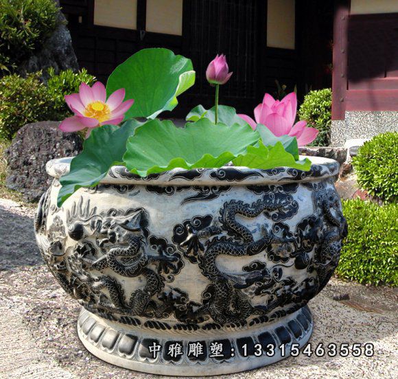 大理石浮雕花盆雕塑