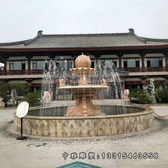 晚霞红风水球喷泉石雕