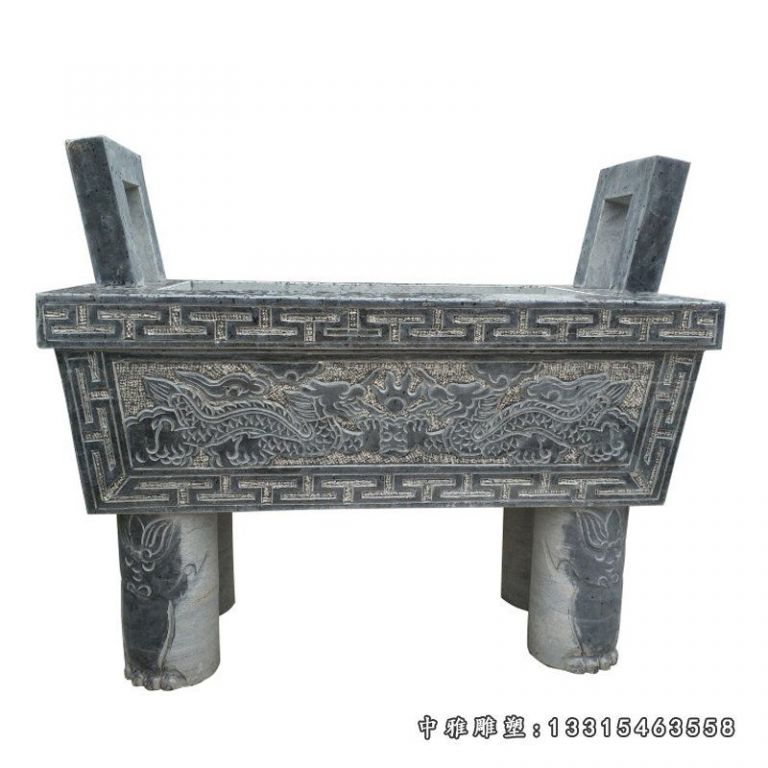 大理石四足鼎香炉 石雕寺庙雕塑 (1)