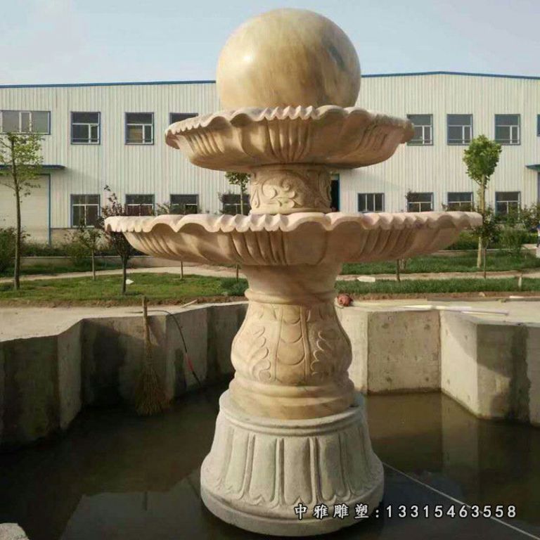 厂家批发晚霞红石雕喷泉三层流水菠萝头喷泉广场别墅石雕流水喷泉86304