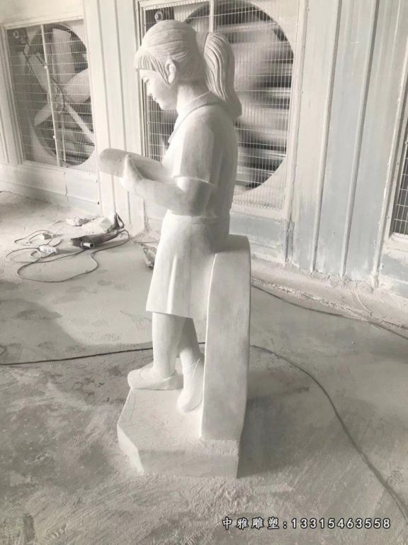 读书女孩石雕，汉白玉校园石雕 (3)