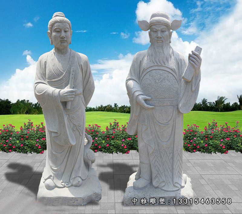 古代人物石雕，青石八仙过海雕塑