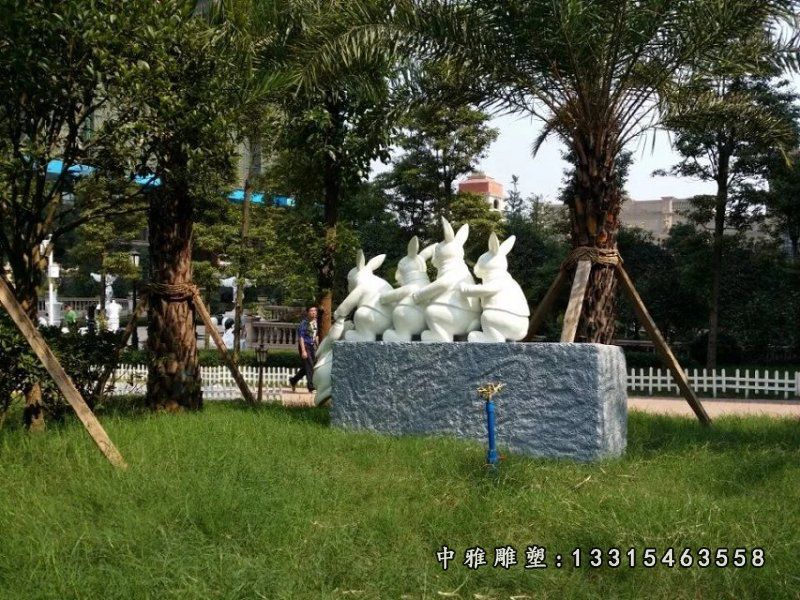 小兔子石雕，公园小品石雕，景观石雕 (2)