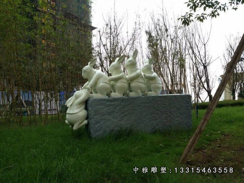小兔子石雕，公园小品石雕，景观石雕 (3)