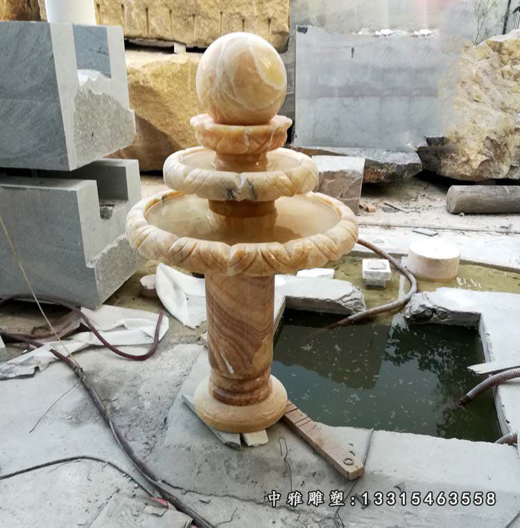 晚霞红三层风水球石雕 庭院小型风水球喷泉石雕 (3)