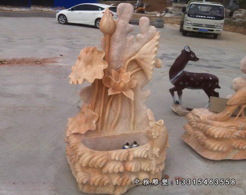 晚霞红莲花水池 石雕公园景观摆件