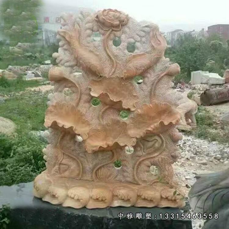 晚霞红莲花雕塑 石雕公园景观摆件
