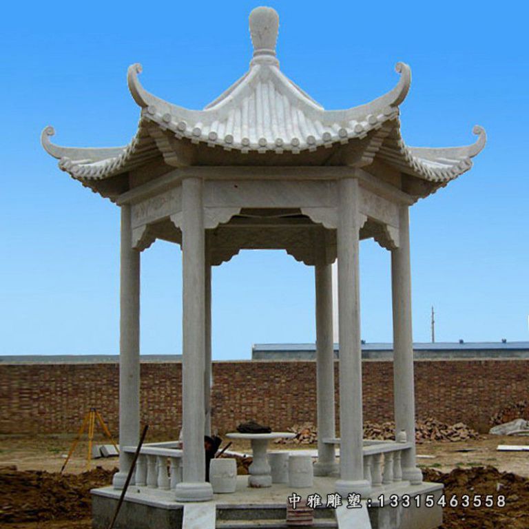 公园石雕亭子，大理石凉亭