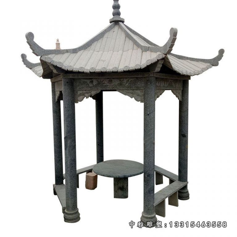 青石凉亭雕塑，中式石雕凉亭