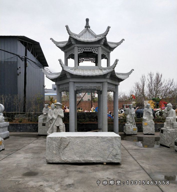 公园双层石凉亭
