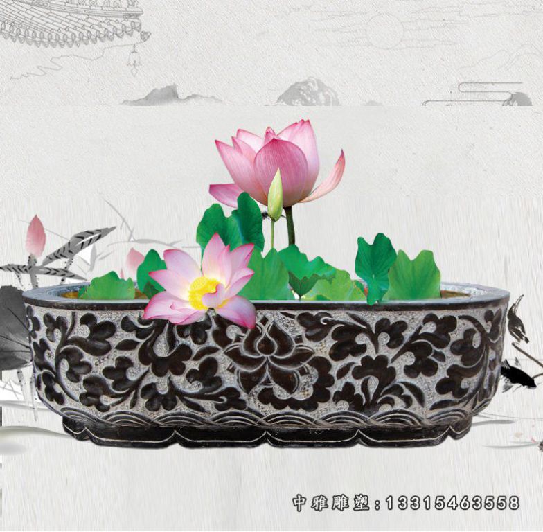 庭院景观石雕，荷花石浮雕鱼缸