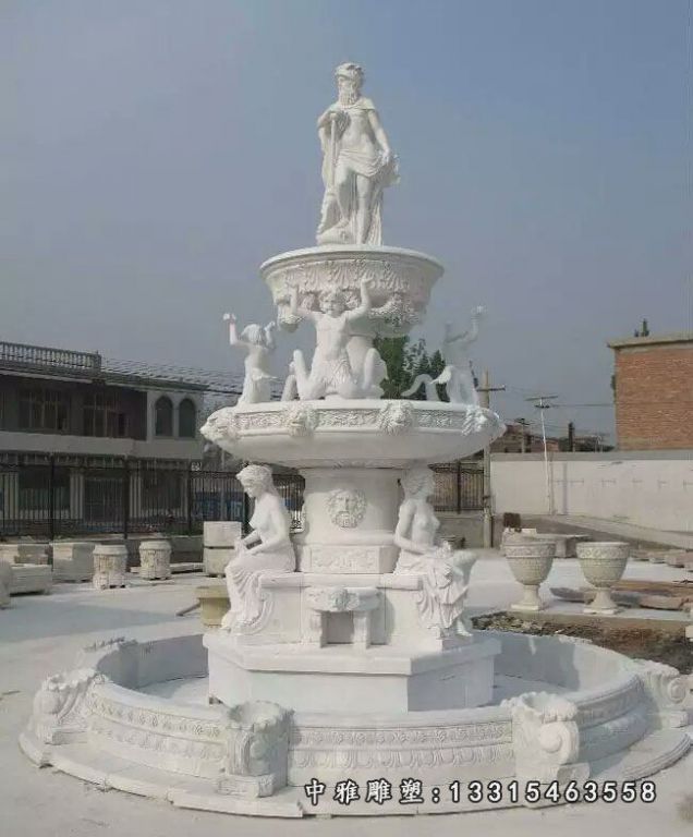 西方人物喷泉雕塑，汉白玉喷泉石雕