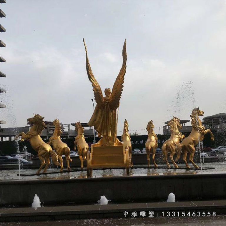 小区六匹马阿波罗战车铜雕 (3)