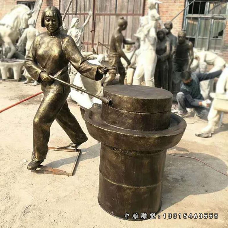 磨豆子的民俗人物铜雕 (1)