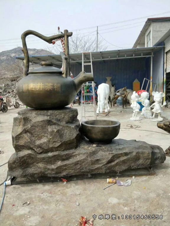 茶铺门口流水茶壶铜雕 (2)