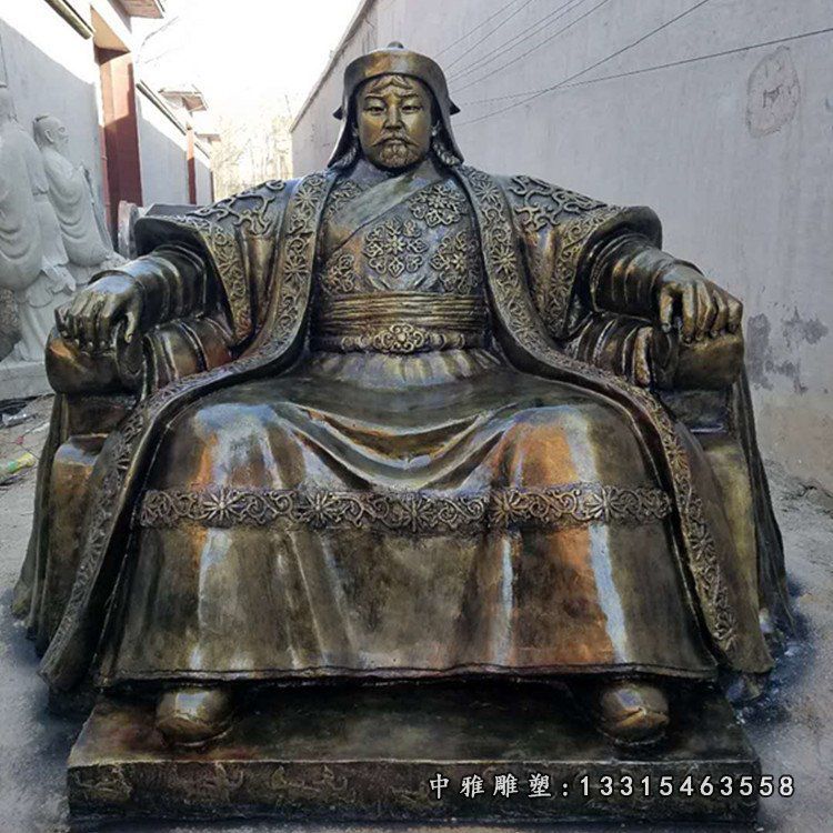 成吉思汗雕塑，玻璃钢仿铜人物摆件 (2)