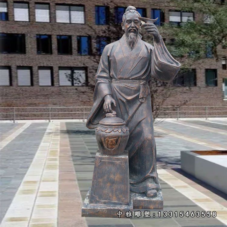 玻璃钢仿铜古代人物雕塑，酒仙杜康雕塑
