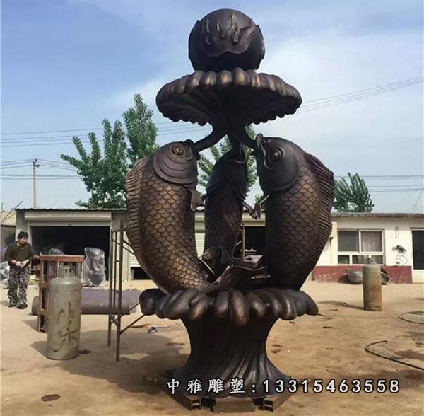 鲤鱼喷泉铜雕公园双层喷泉铜雕
