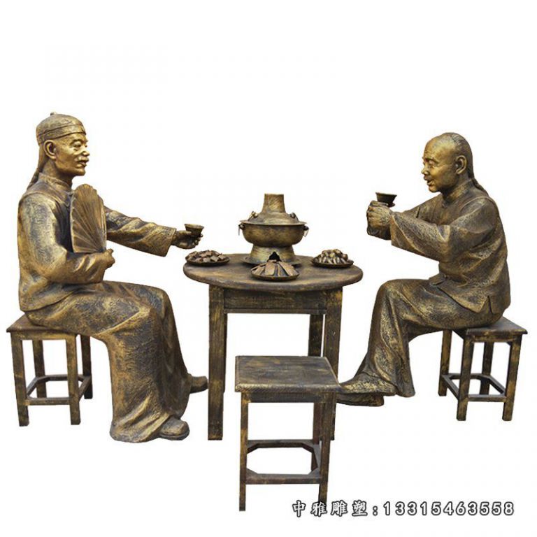 吃火锅的民俗人物铜雕
