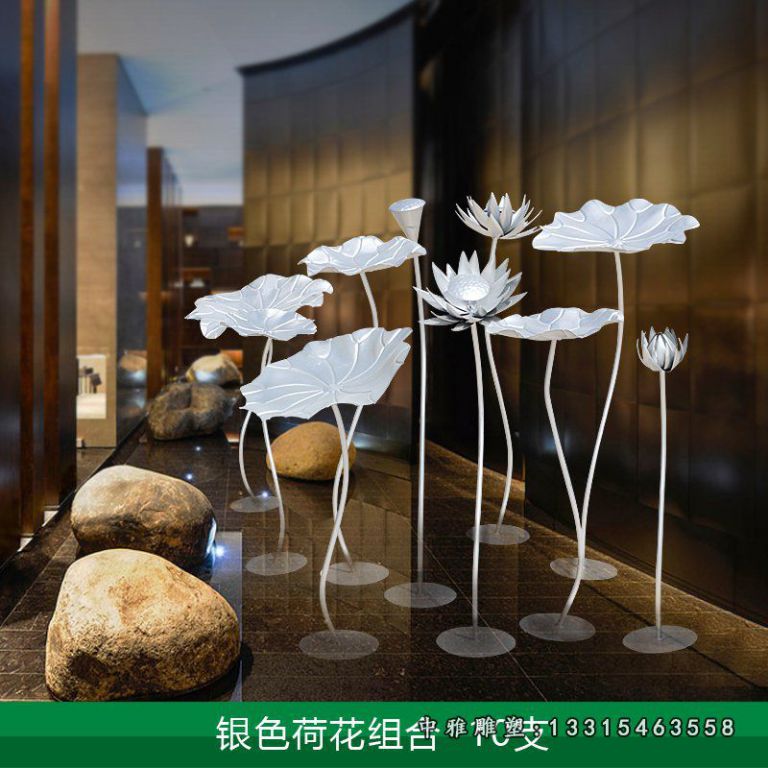 不锈钢银色荷花雕塑 (1)