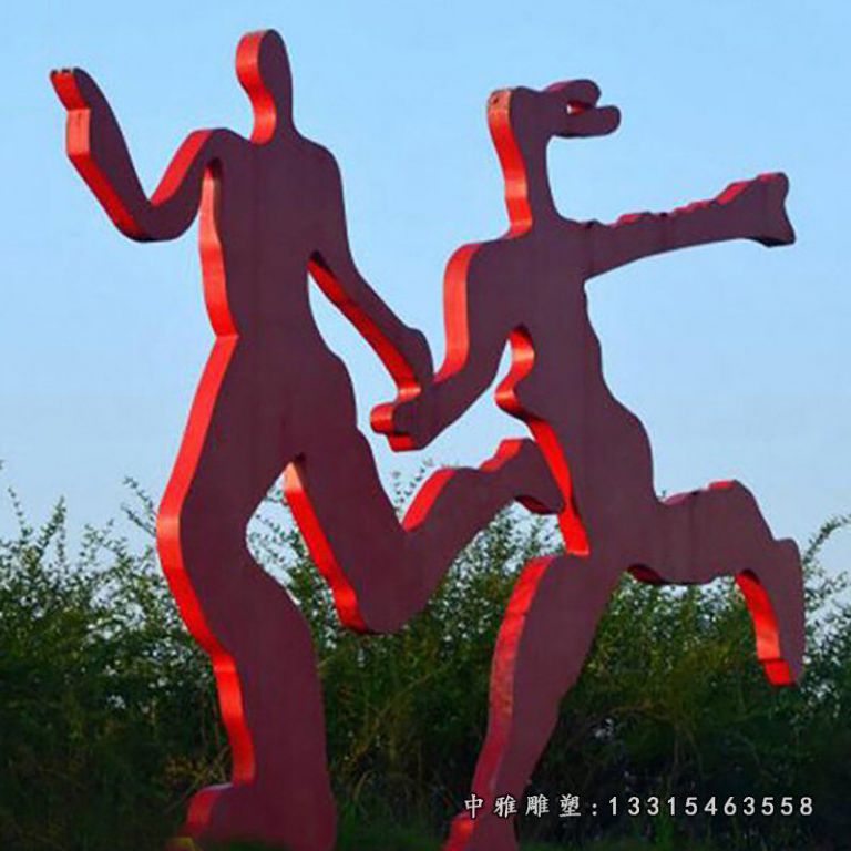 不锈钢情侣跑步 广场人物雕塑 (1)