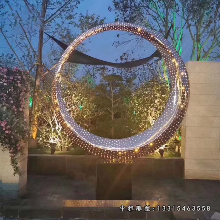 城市不锈钢抽象发光圆环雕塑 (4)