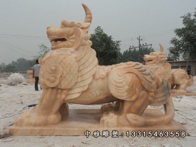 独角兽石雕，石头独角兽