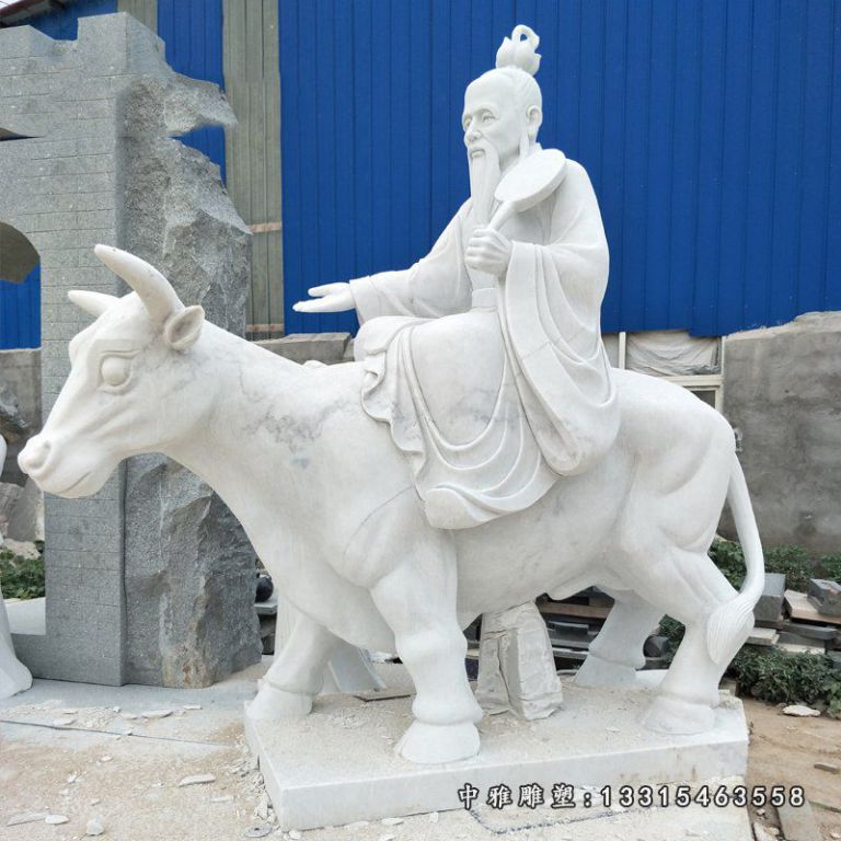 老子骑牛西行石雕，古代人物石雕 (2)