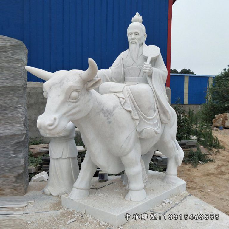 老子骑牛西行石雕，古代人物石雕 (1)