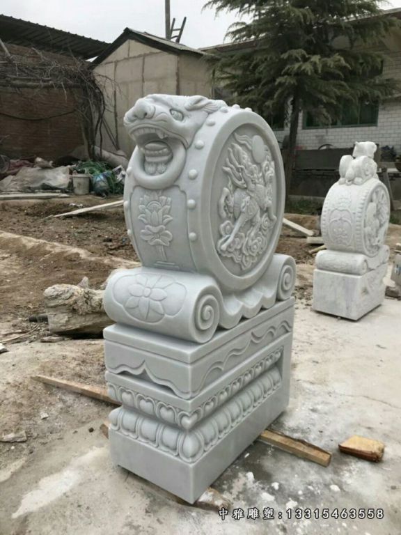石雕汉白玉狮子门墩仿古做旧抱鼓石门口中式庭院雕刻摆件定制12350