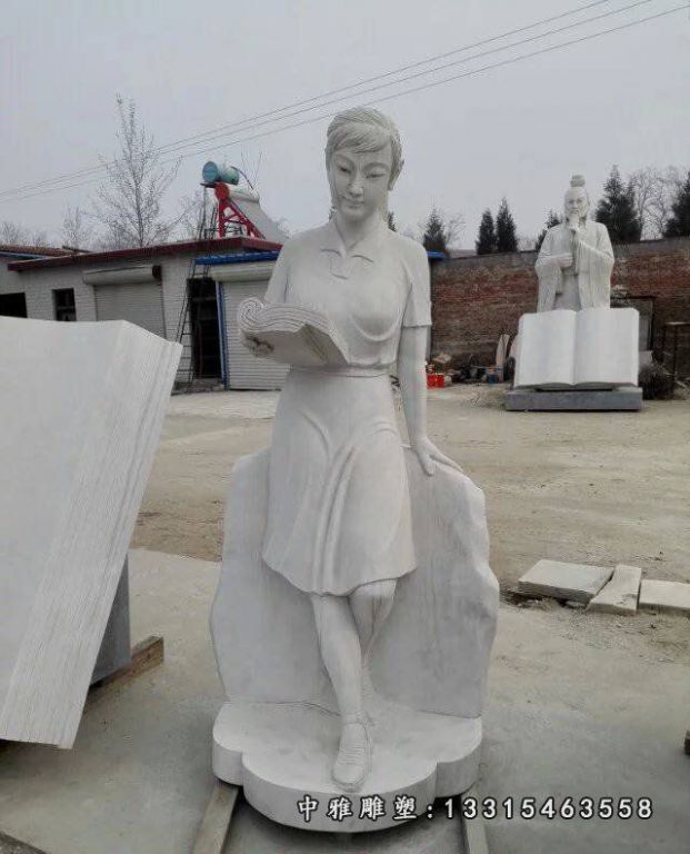 少女读书石雕，校园景观石雕