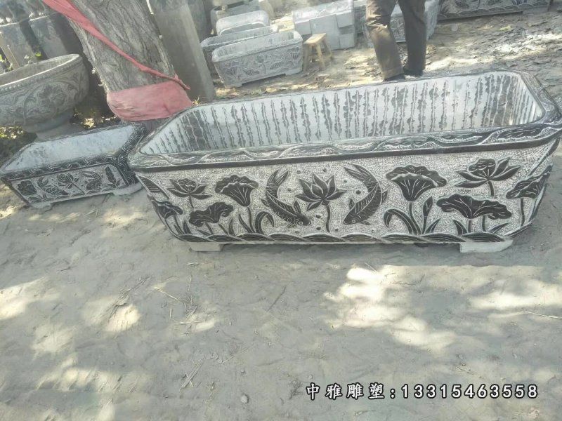 仿古广场石雕鱼缸