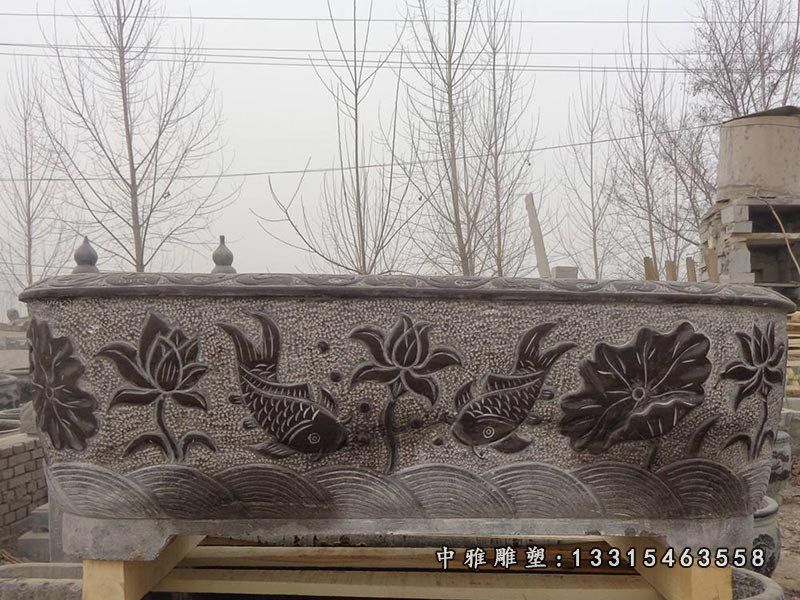 公园花盆雕塑，仿古荷花花盆石雕（3）