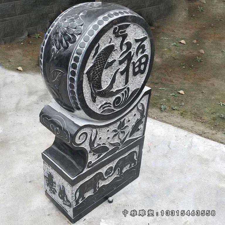 仿古石雕门墩，青石抱鼓石 (3)