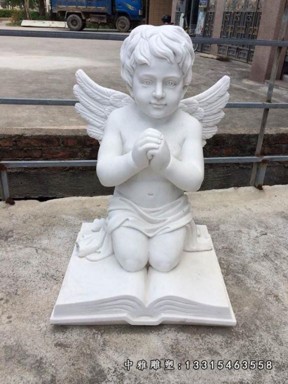西方小孩石雕，汉白玉人物雕塑 (2)