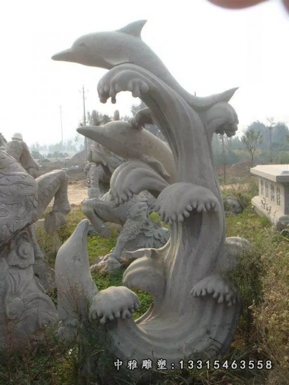 海豚石雕，大理石海豚雕塑