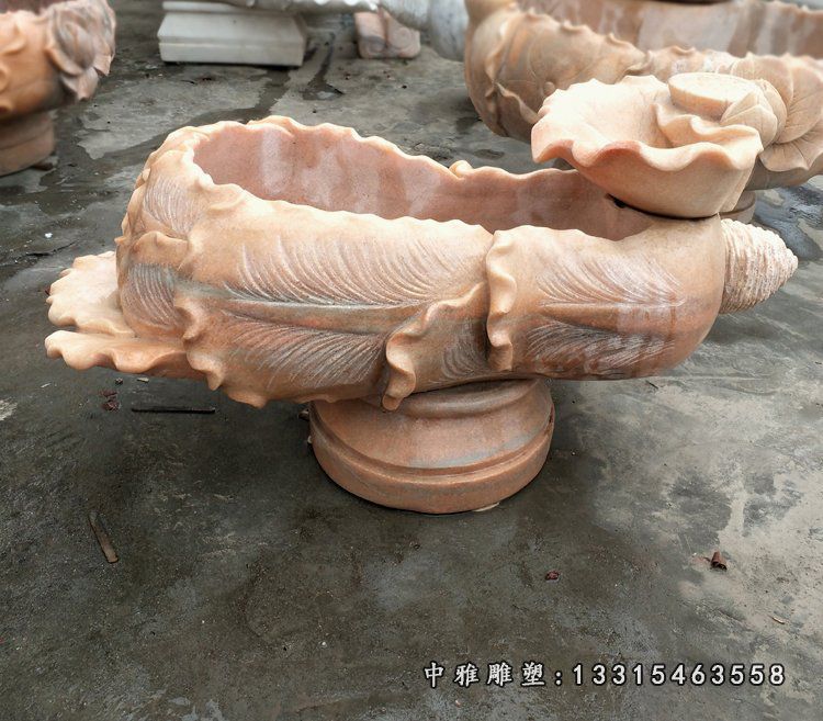 晚霞红来雕刻莲花水池 石雕公园景观摆件 (3)