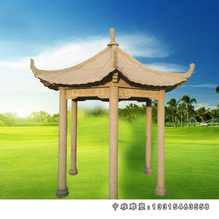 晚霞红双层凉亭 园林景观石雕 (8)