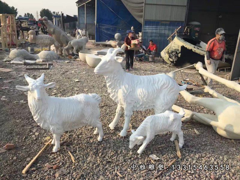 汉白玉母子羊雕塑