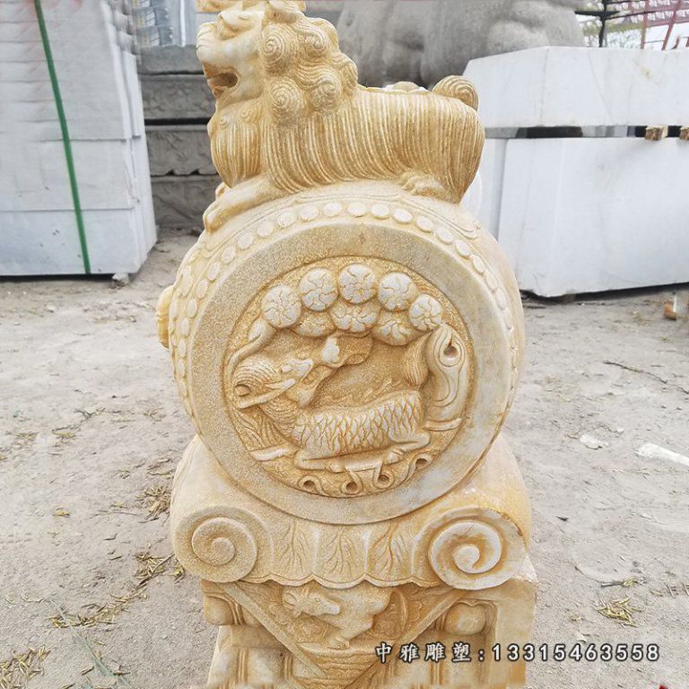 大理石狮子抱鼓 石雕庭院门口雕塑 (2)