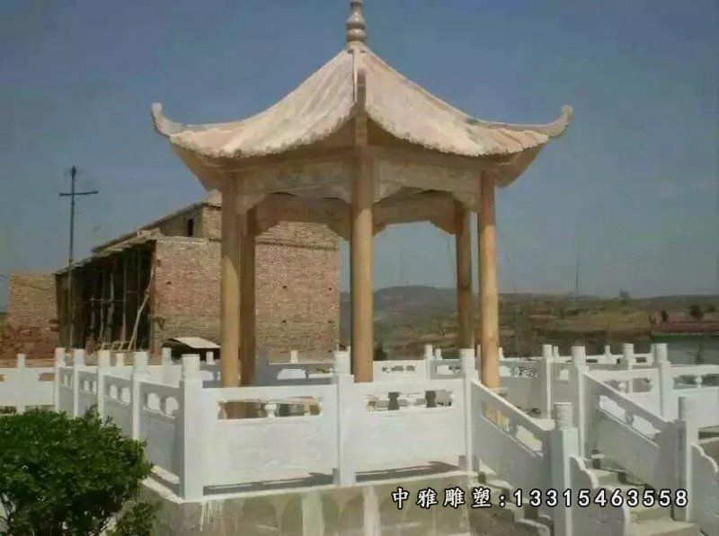 晚霞红凉亭，石头亭子雕塑