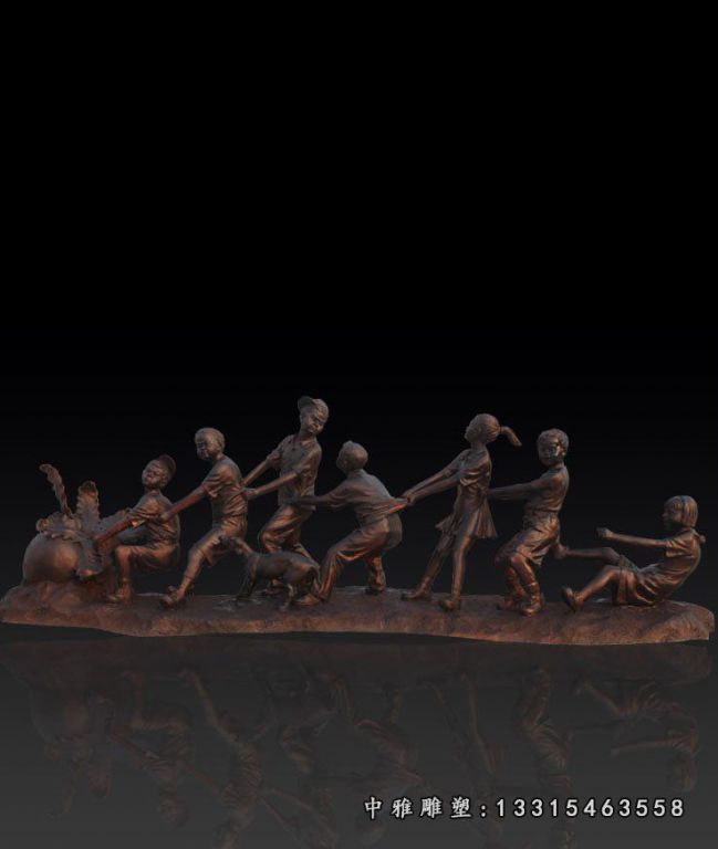 玻璃钢仿铜拔萝卜儿童 公园童趣人物雕塑 (3)