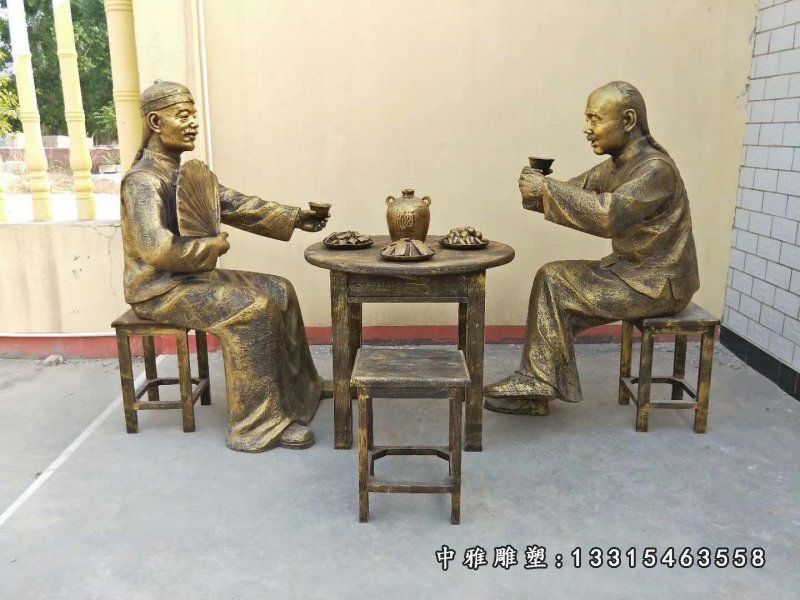 古代吃饭喝酒人物铜雕