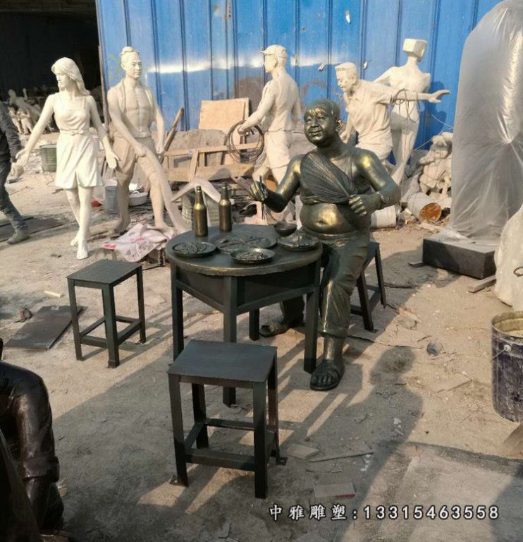 吃饭的人物铜雕，饭店门口景观铜雕 (3)